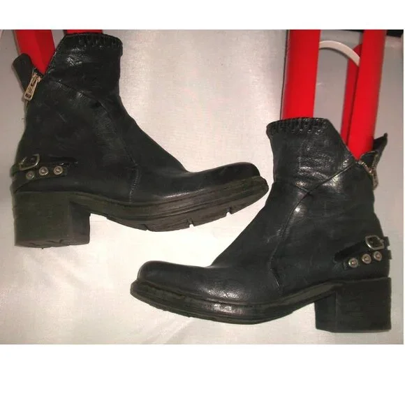 A.S.98 Black-Leather Moto-Style Harness Boots Handmade in Italy 42/10.5M $395 - Picture 3 of 13